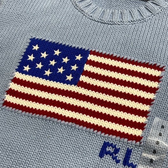 NWT Polo by Ralph Lauren Women's Light Blue Flag  Knit Sweater Size S/P - Picture 3 of 9